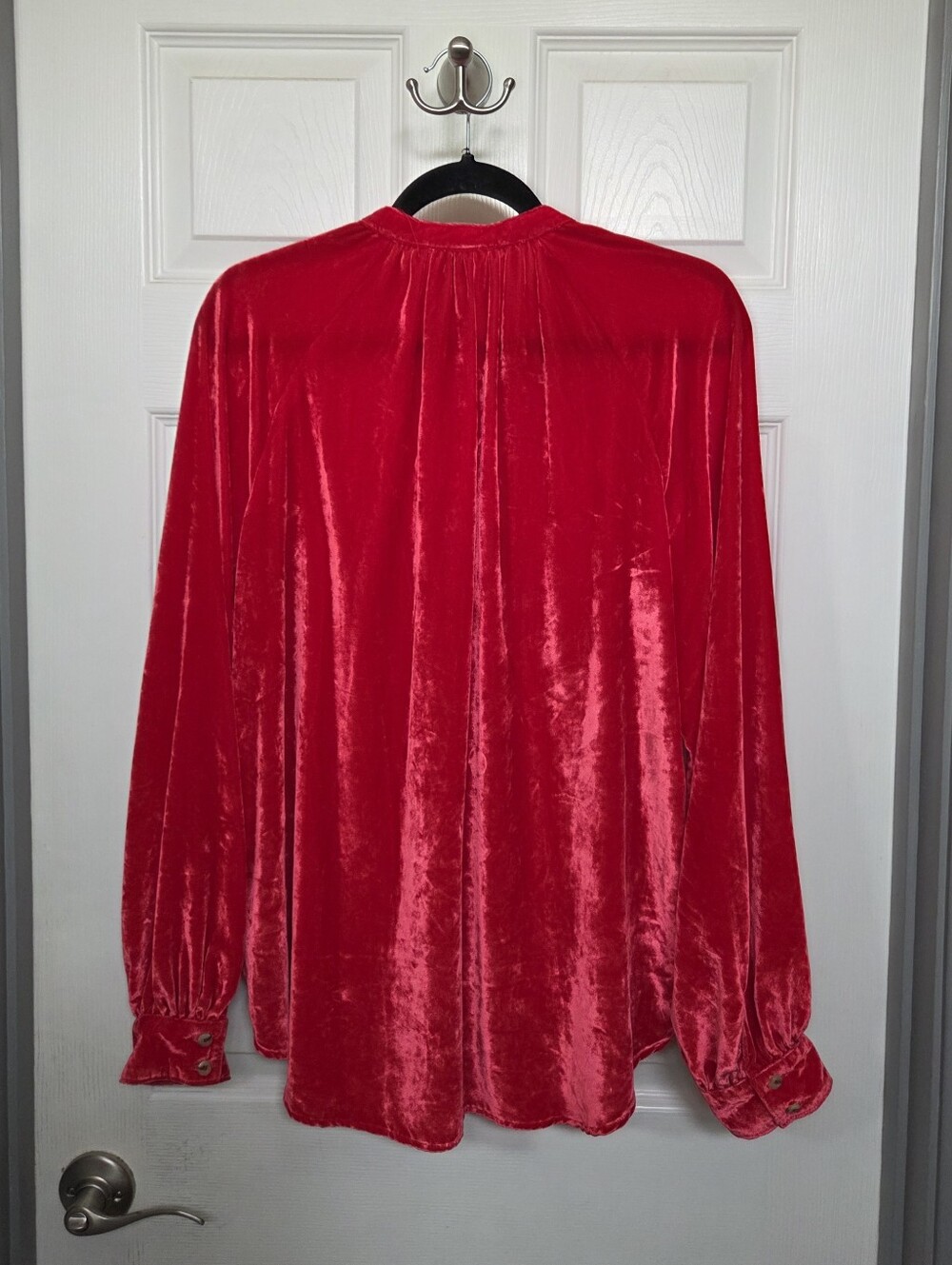 Pilcro Red Velvet Button-Down Shirt Holiday Parth Whimsigoth Going Out Size Lg. - Picture 12 of 15